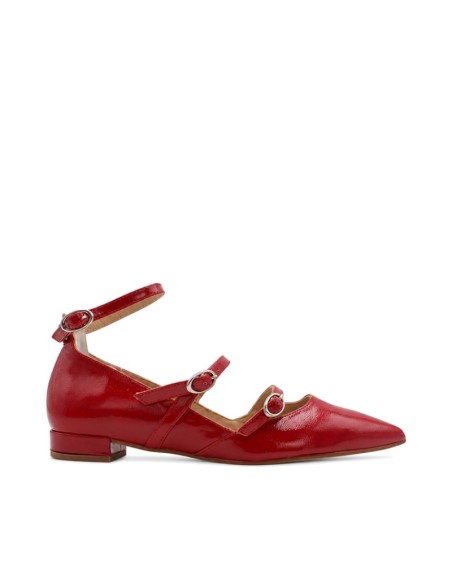 Zapato de charol rojo Vienty con punta fina vista lateral