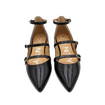 Zapatos planos negros Vienty con tiras y hebillas vista frontal