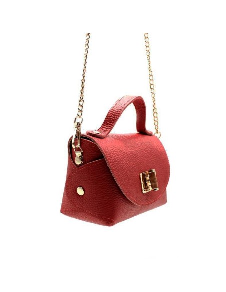 bolso mini rojo mujer piel con cadena dorada vista lateral