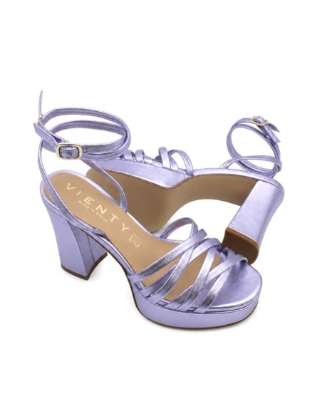 Sandalia de piel lila Vienty con pulsera envolvente