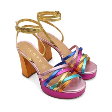 Sandalia Vienty multicolor de piel con tiras entrelazadas