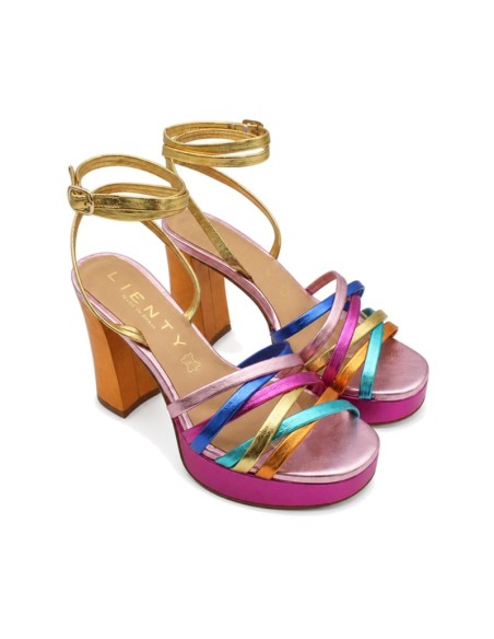 Sandalia Vienty multicolor de piel con tiras entrelazadas