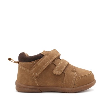 Botines bebe niño con doble velcro Bubble Kids camel vista lateral