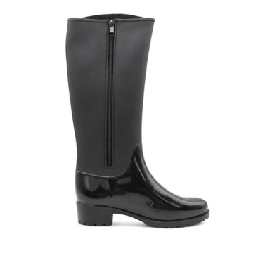 Bota de lluvia negra mujer con cremallera interior