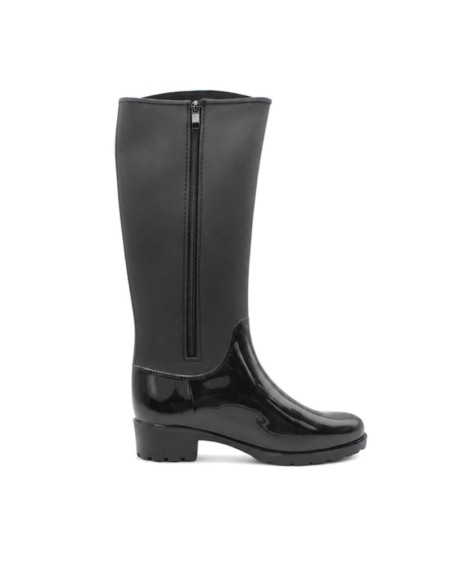 Bota de lluvia negra mujer con cremallera interior
