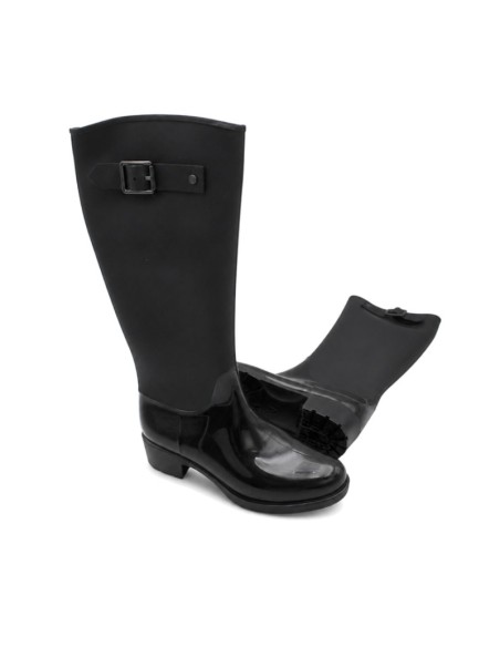 Tacón de bota de agua negra mujer