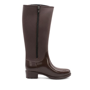 Bota de lluvia marrón mujer con cremallera interior