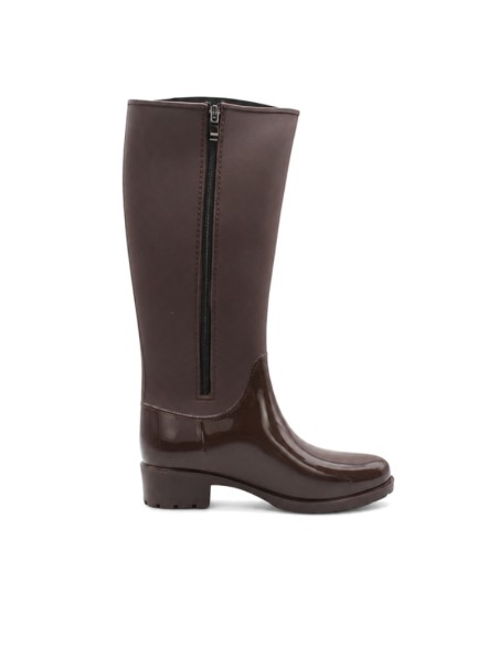 Bota de lluvia marrón mujer con cremallera interior