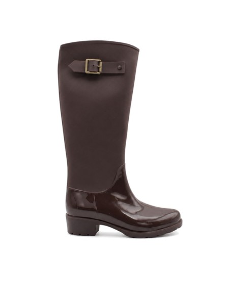 Bota de agua mujer marrón con hebilla exterior