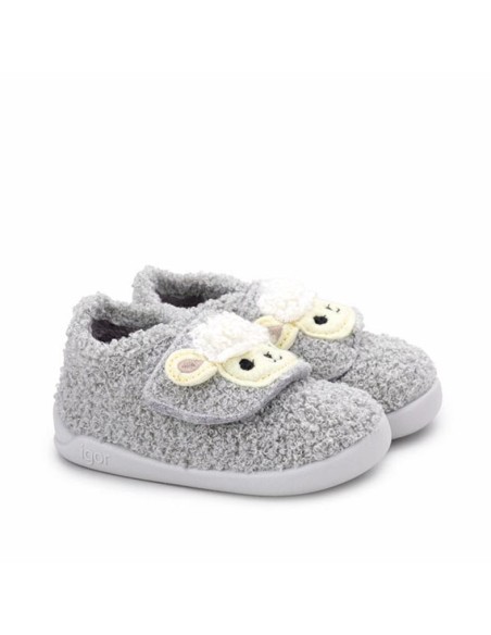 Zapatillas casa Igor barefoot gris con detalle de oveja
