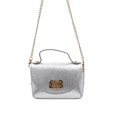 Bolso pequeño plata de piel vista frontal