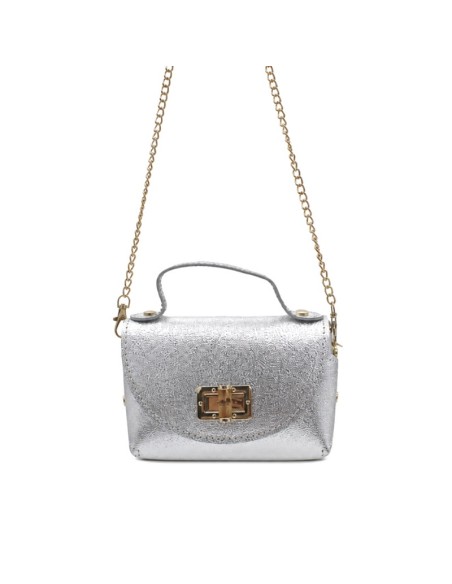 Bolso pequeño plata de piel vista frontal