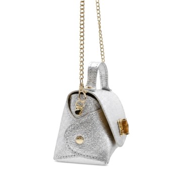 Bolso plata con asa corta y cadena larga
