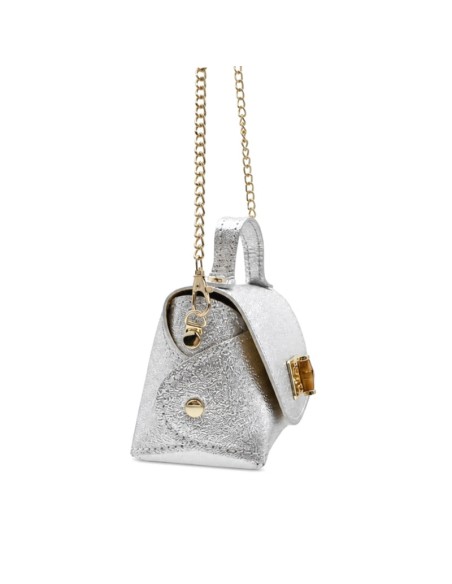 Bolso plata con asa corta y cadena larga