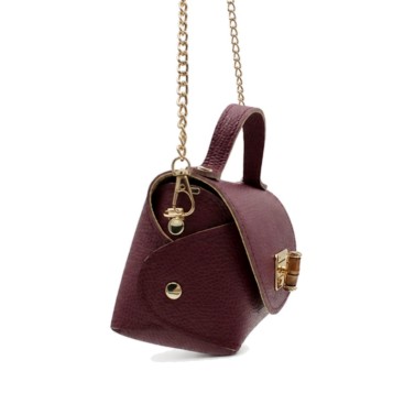 Bolso burdeos pequeño de piel con cadena
