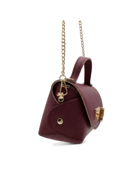 Bolso burdeos pequeño de piel con cadena