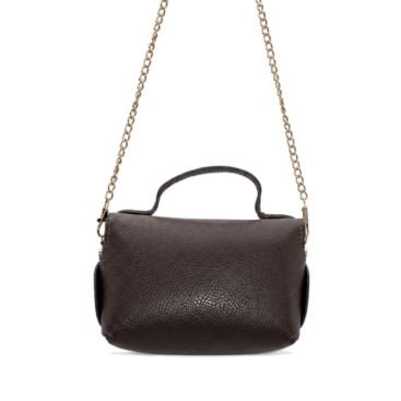 Bolso marron chocolate con asa corta y cadena