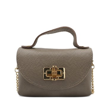 Bolso de piel pequeño taupe con asa corta