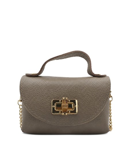 Bolso de piel pequeño taupe con asa corta