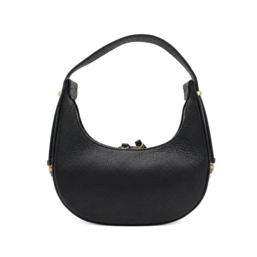 Bolso negro media luna de piel bombeada