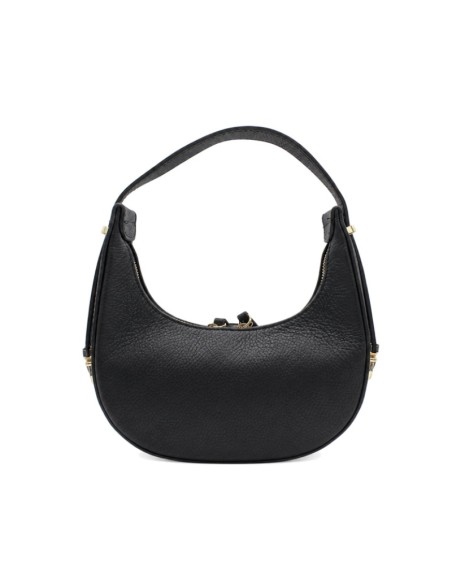Bolso negro media luna de piel bombeada