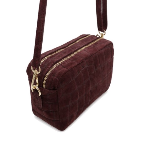 Bolso bandolera de serraje croco burdeos