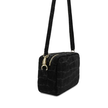 Bolso negro de serraje con cremalleras doradas
