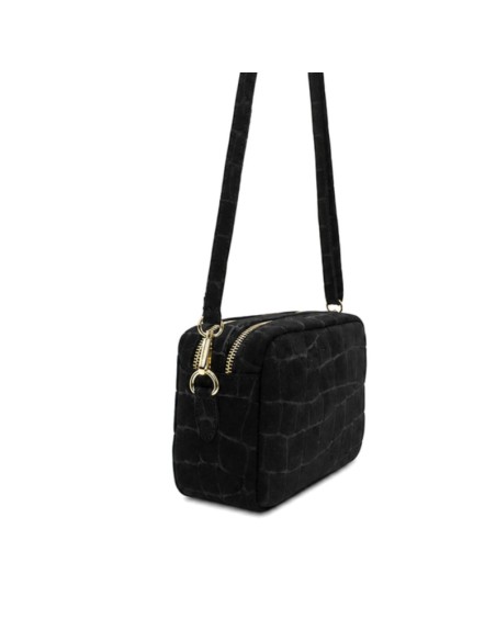 Bolso negro de serraje con cremalleras doradas