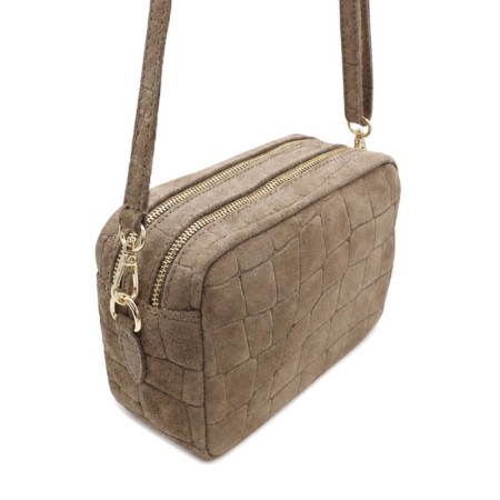 Bolso bandolera de serraje croco taupe