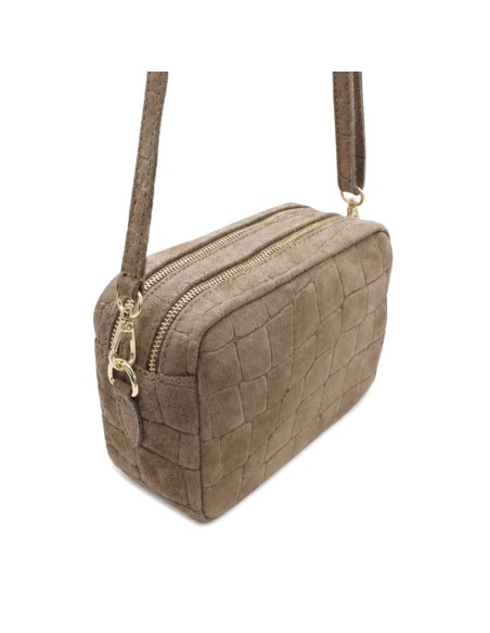Bolso bandolera piel serraje taupe efecto croco