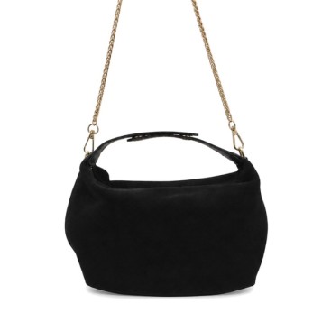 Bolso slouchy de serraje negro con cadena dorada