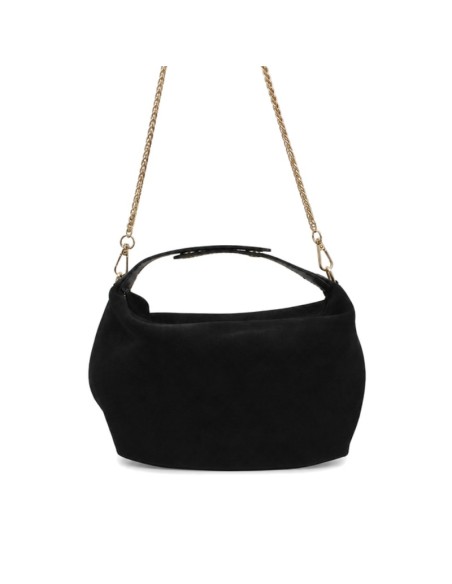 Bolso slouchy de serraje negro con cadena dorada