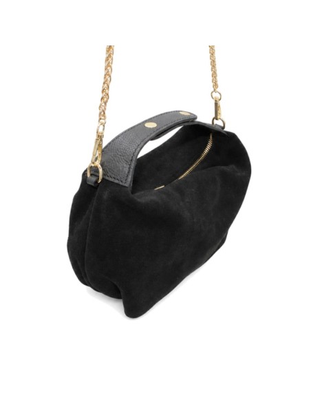 Bolso mini negro de serraje con asa corta