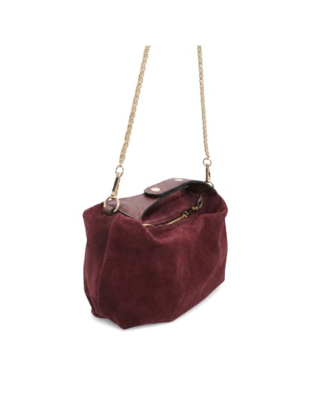 Bolso slouchy de serraje burdeos con cadena