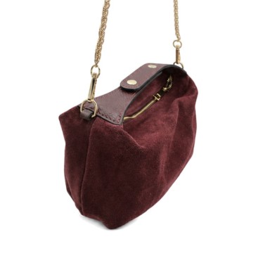 Bolso hobo burdeos con asa corta y cadena dorada