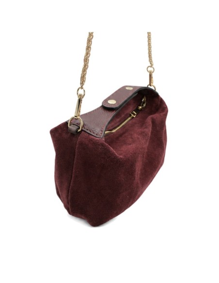 Bolso hobo burdeos con asa corta y cadena dorada