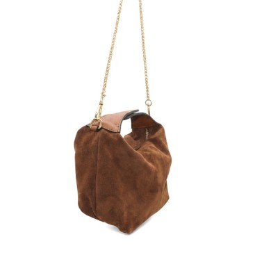 Bolso mini camel de piel serraje
