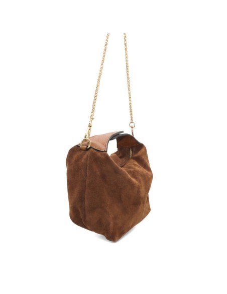 Bolso mini camel de piel serraje
