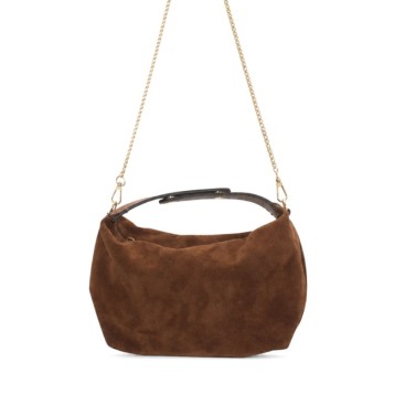 Bolso slouchy de serraje camel con cadena dorada