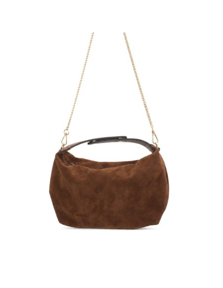 Bolso slouchy de serraje camel con cadena dorada