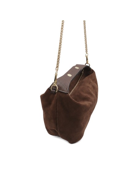 Bolso slouchy de serraje marrón con cadena