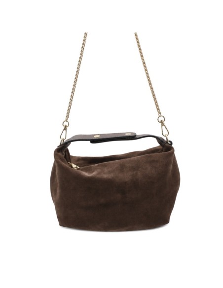 Bolso mini marrón de serraje con asa corta