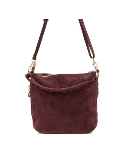 Bolso bandolera serraje burdeos Lúa vista frontal