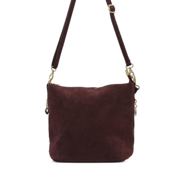 Bolso de serraje burdeos con herrajes dorados