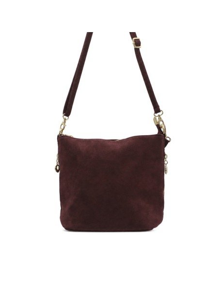Bolso de serraje burdeos con herrajes dorados