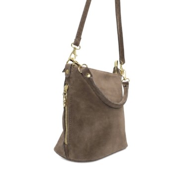 Bolso taupe de serraje con asa corta
