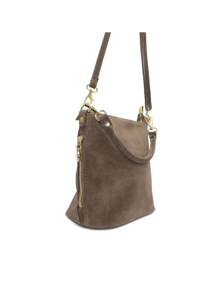 Bolso taupe de serraje con asa corta