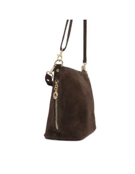 Bolso marrón de serraje con asa corta