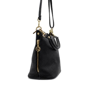 Bolso Lúa negro de piel bombeada con asa corta