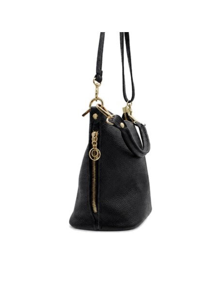 Bolso Lúa negro de piel bombeada con asa corta